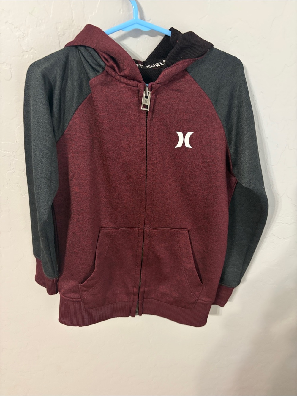 Hurley Maroon and Charcoal Zip-Up Kids Hoodie